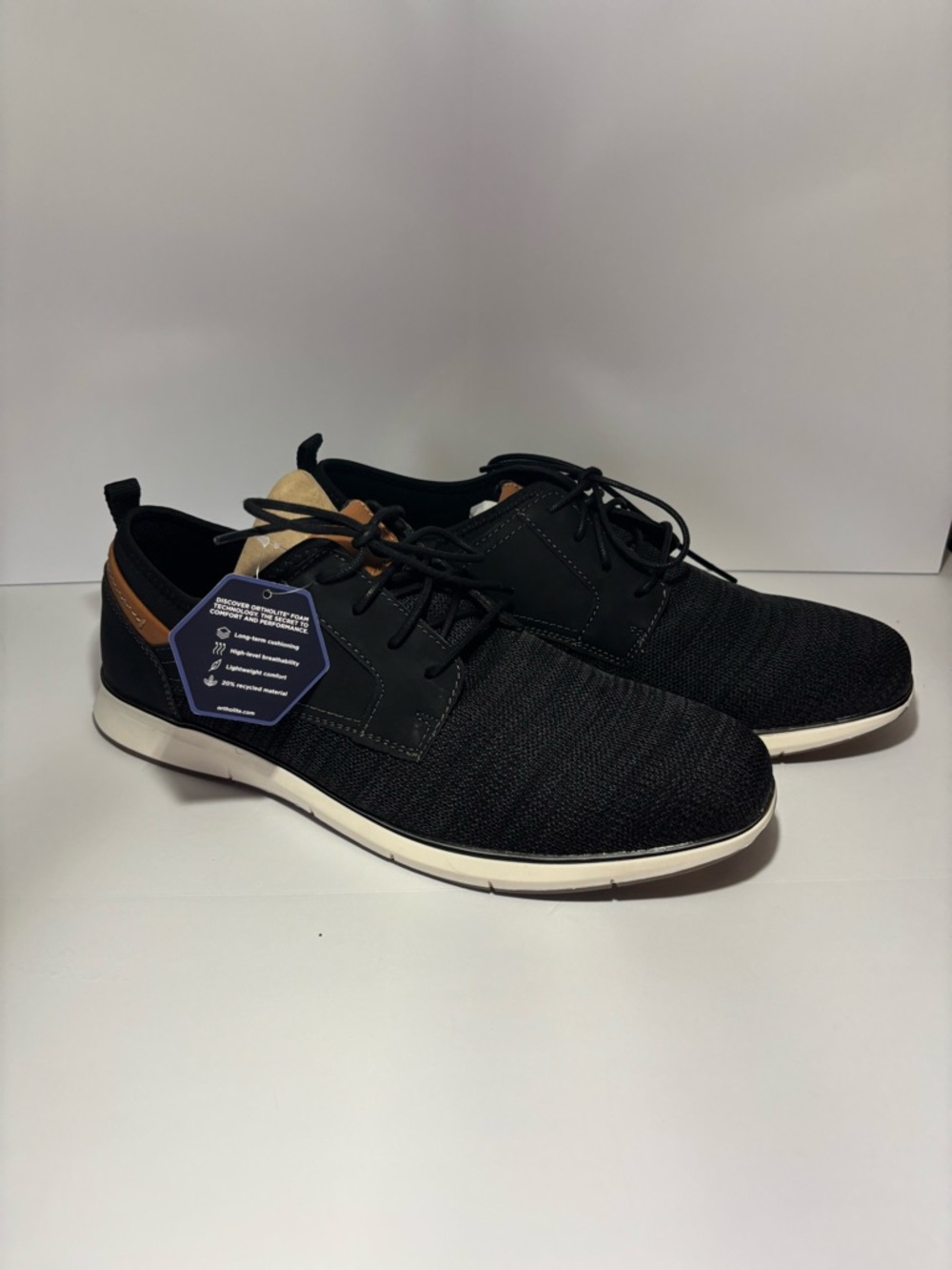 Sonoma Black Knit Lace-Up Sneakers with White Sole and Brown Accent